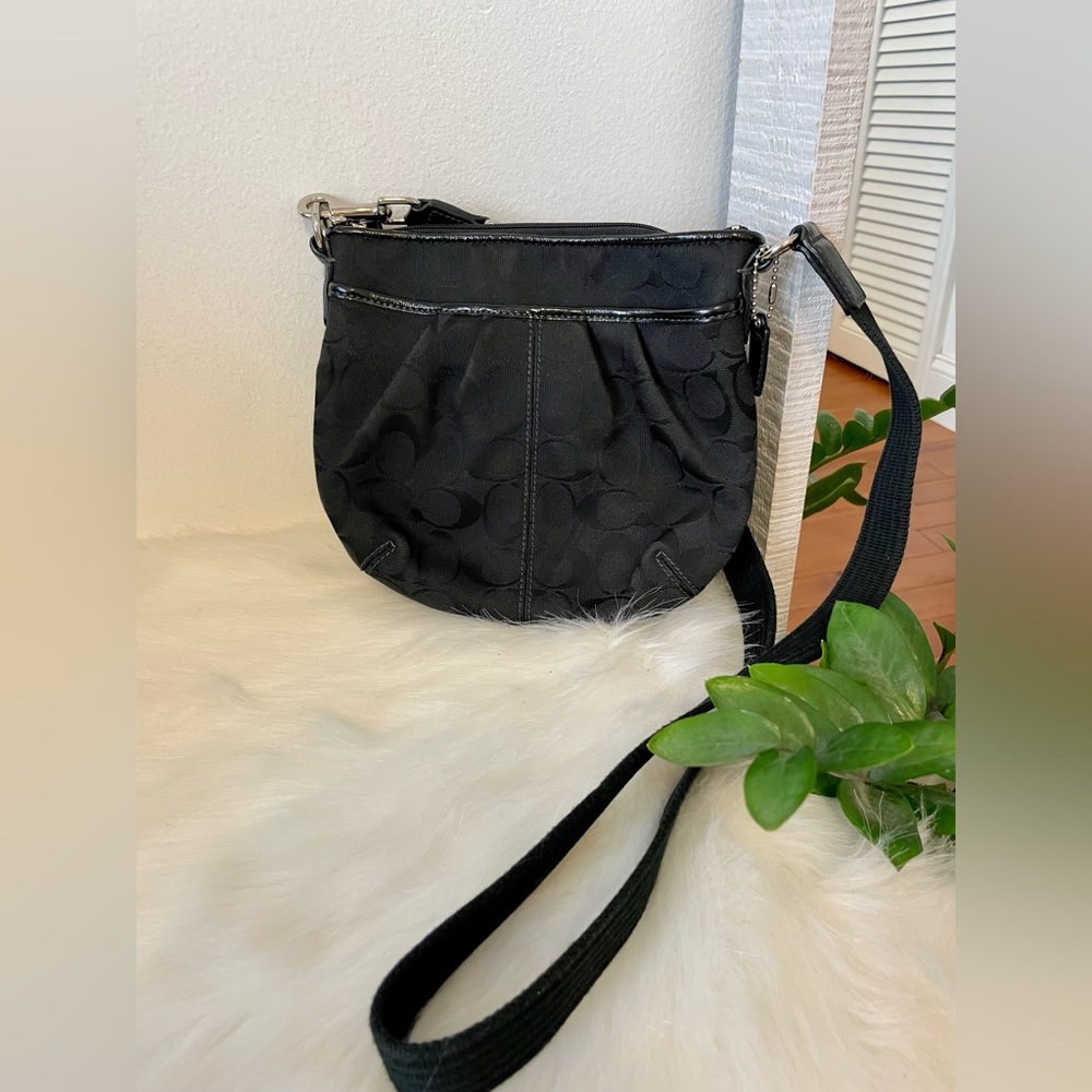 Black Coach Logo Canvas Small Crossbody Purse